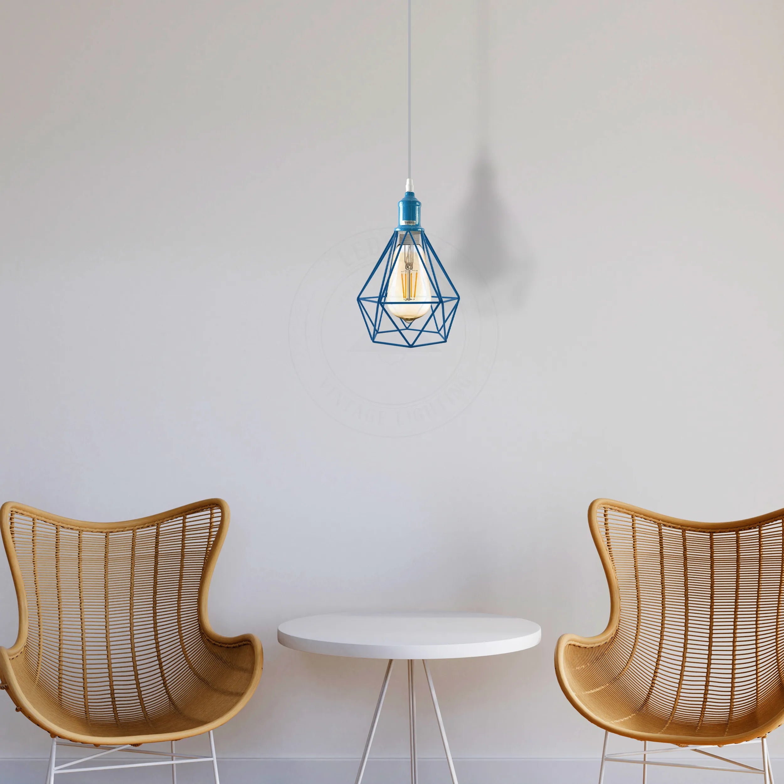 Evan Ceiling E27 Retro Industrial Vintage Ceiling Hanging Blue Pendent Light Cage ...