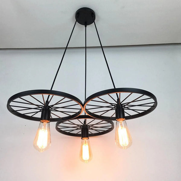 Industrial Wheel Pendant 3 Light Hanging Light ~5844 – With Bulb