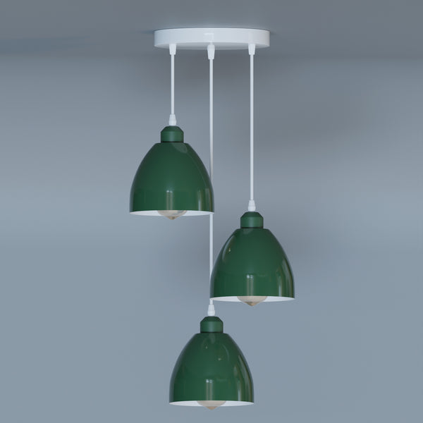 Industrial 3-Head Pendant Light with Adjustable Cables – E27 Compatible ~5903 – Green / No