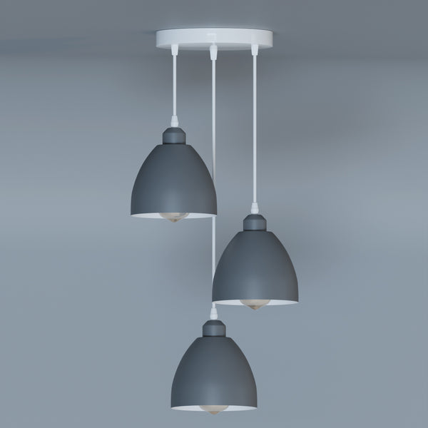Industrial 3-Head Pendant Light with Adjustable Cables – E27 Compatible ~5903 – Grey / No