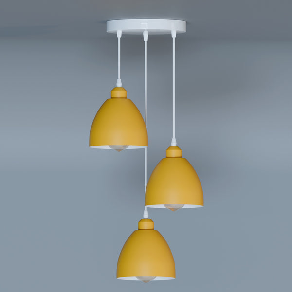 Industrial 3-Head Pendant Light with Adjustable Cables – E27 Compatible ~5903 – Yellow / No