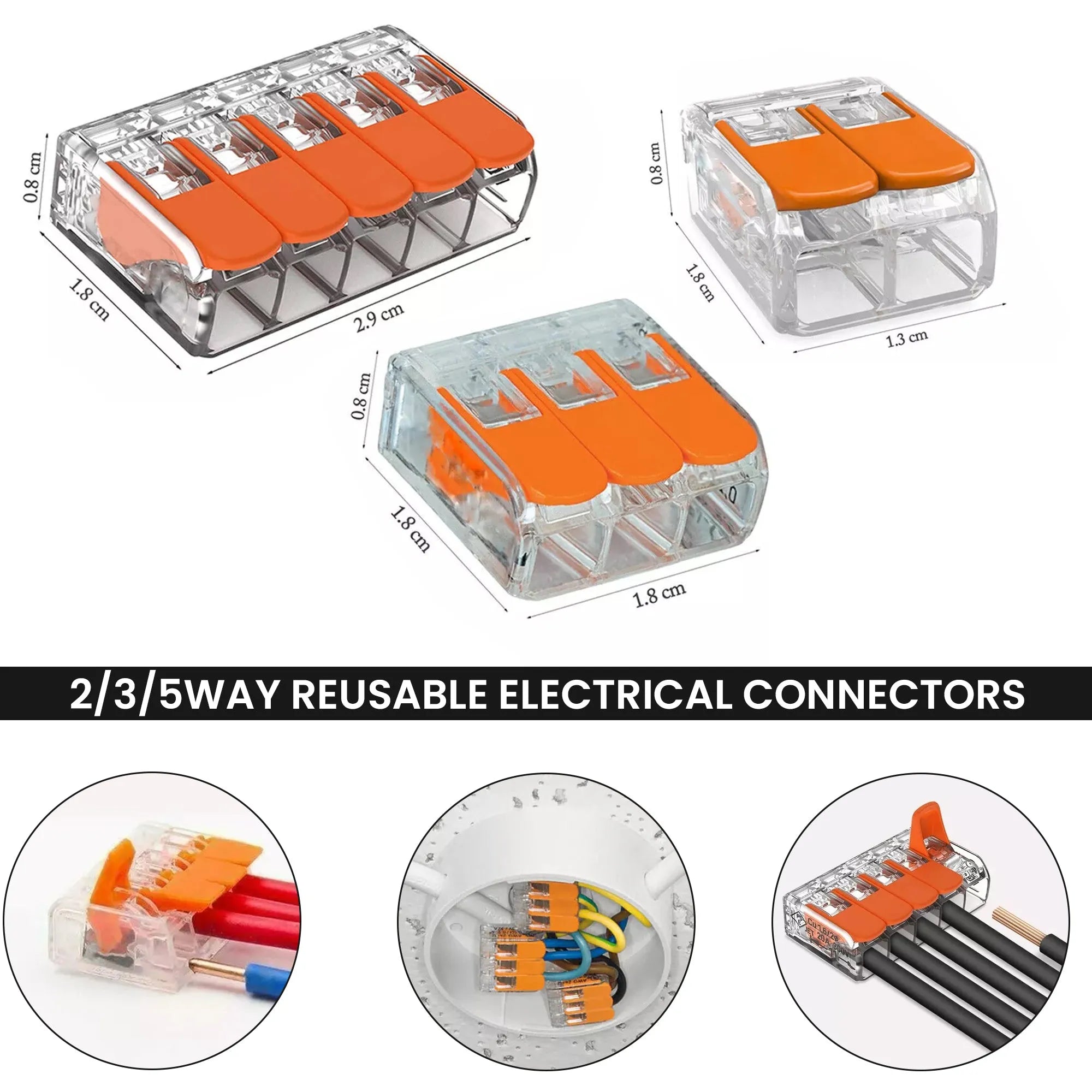 2/3/5 Way Reusable Spring Lever Terminal Block Electrical Wire connect ...