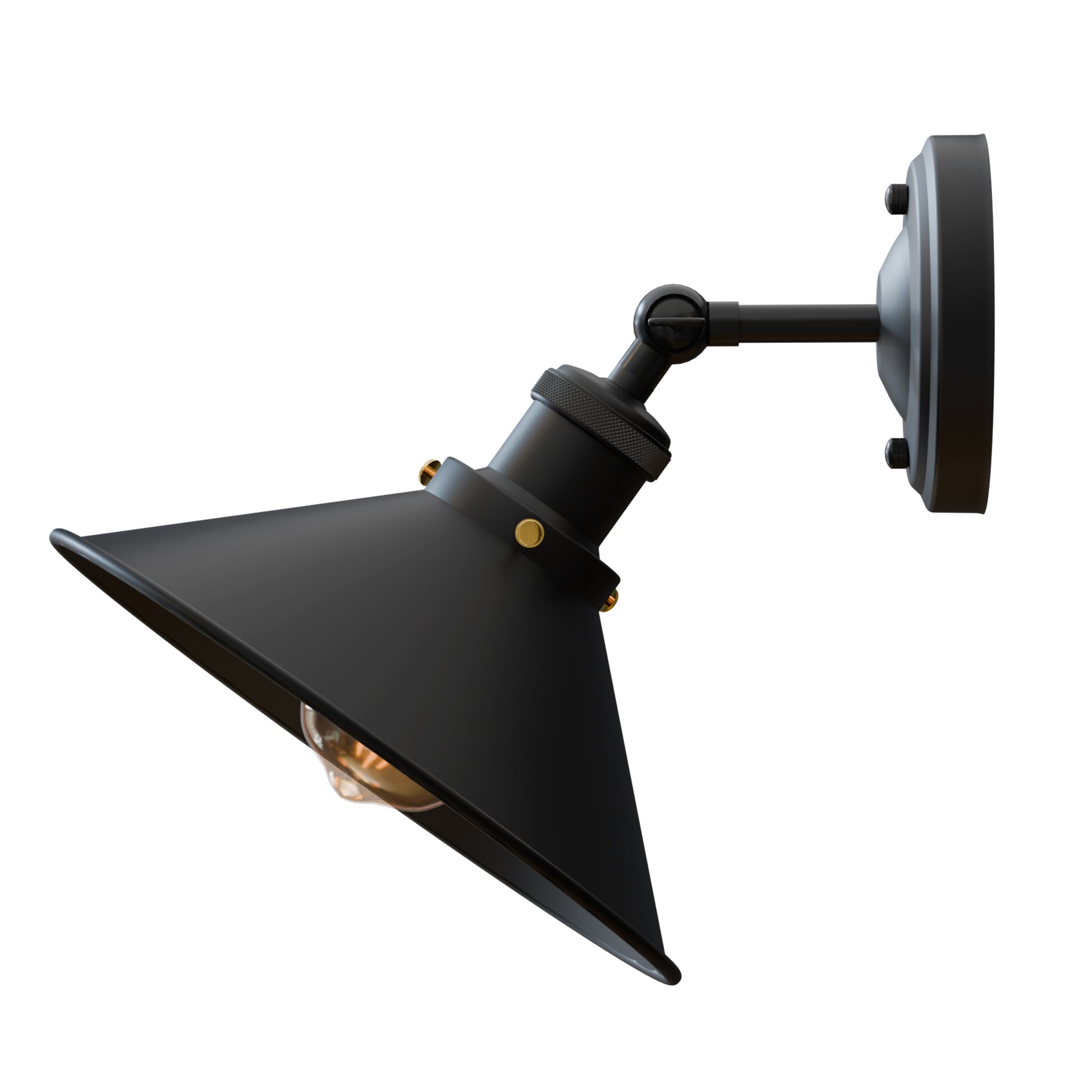 black metal wall light fixture with an adjustable arm