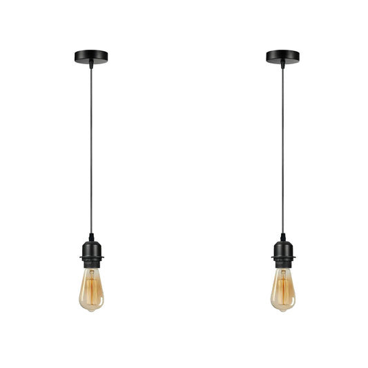 2 Pack Black Pendant, Lampshade E27 Lamp Holder Hanging Light,PVC Cable~4235