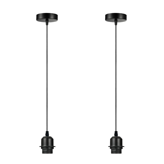 2 Pack Black Pendant, Lampshade E27 Lamp Holder Hanging Light,PVC Cable~4235