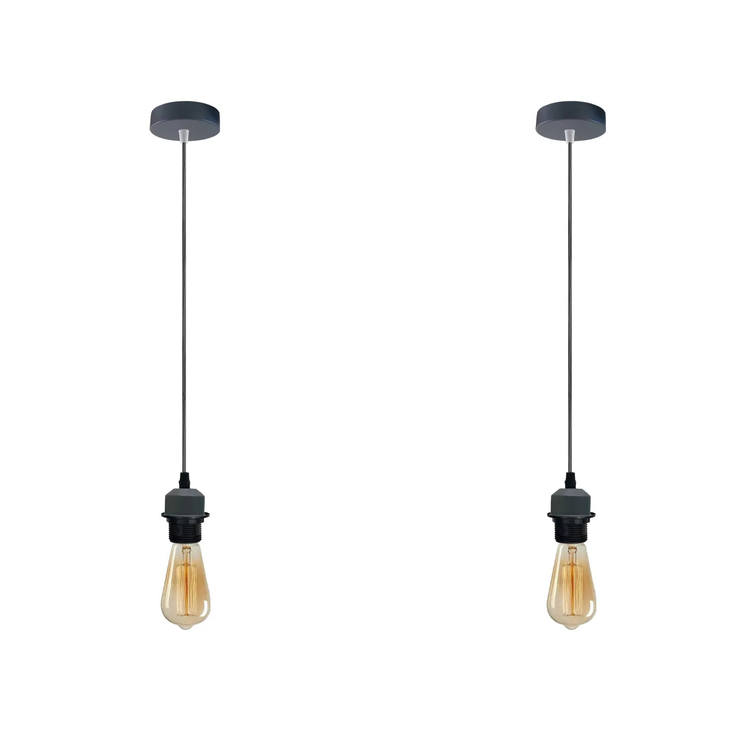 2Pack Grey Pendant Light,E27 Lamp Holder Ceiling Hanging Light,PVC Cable~4231