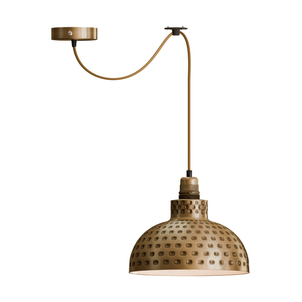Retro Hammered Metal Shade E27 Ceiling Pendant Light~6132 – Yellow Brass / No / Yes