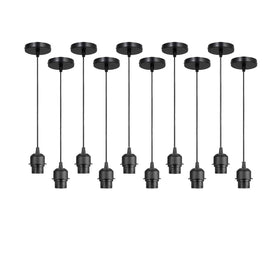 Paquete de 10 lámparas colgantes negras, portalámparas E27, cable de PVC ~4255