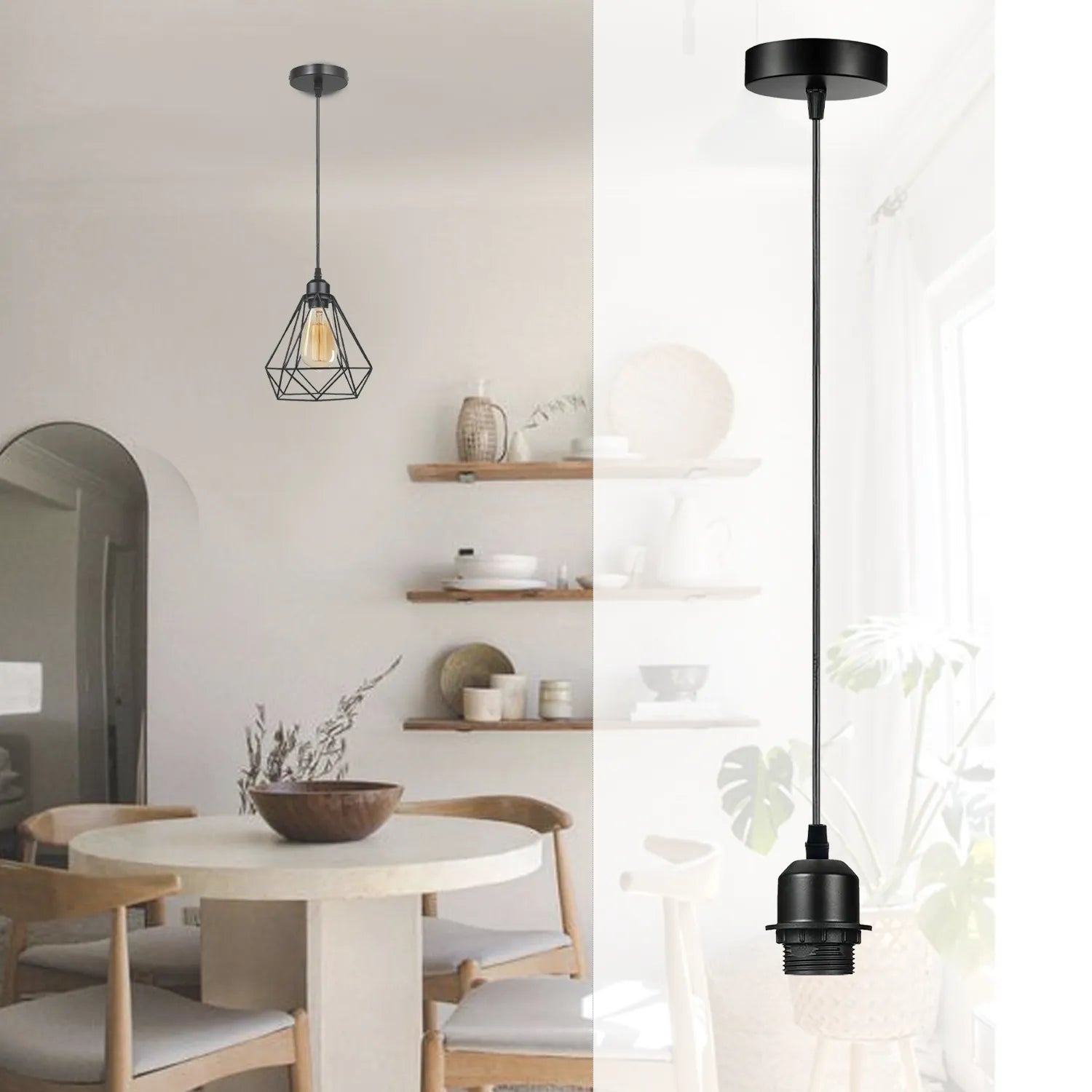 10 pack black pendant light E27 lamp holder PVC cable