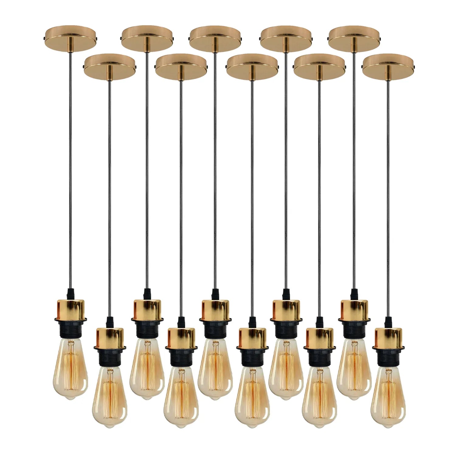10Pack French Gold Pendant,E27 Lamp Holder Ceiling Hanging Light,PVC Cable~4252