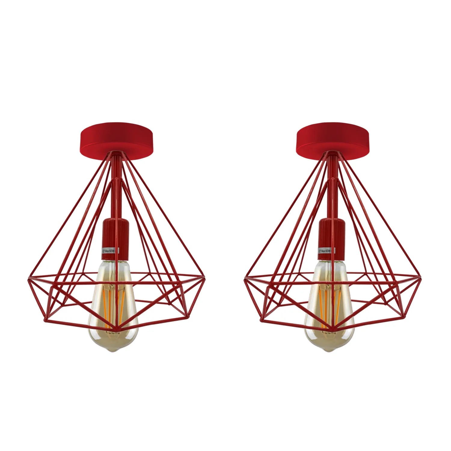 Red Semi Flush Mount Ceiling Light Fixture Metal Cage Lampshade E27 Holder~4199