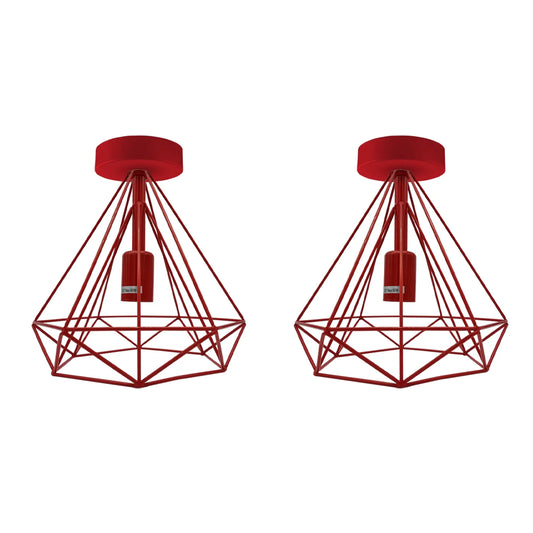 E27-2 Pack Red Flush Mount Ceiling Light Fixture Metal Cage Lampshade~4198