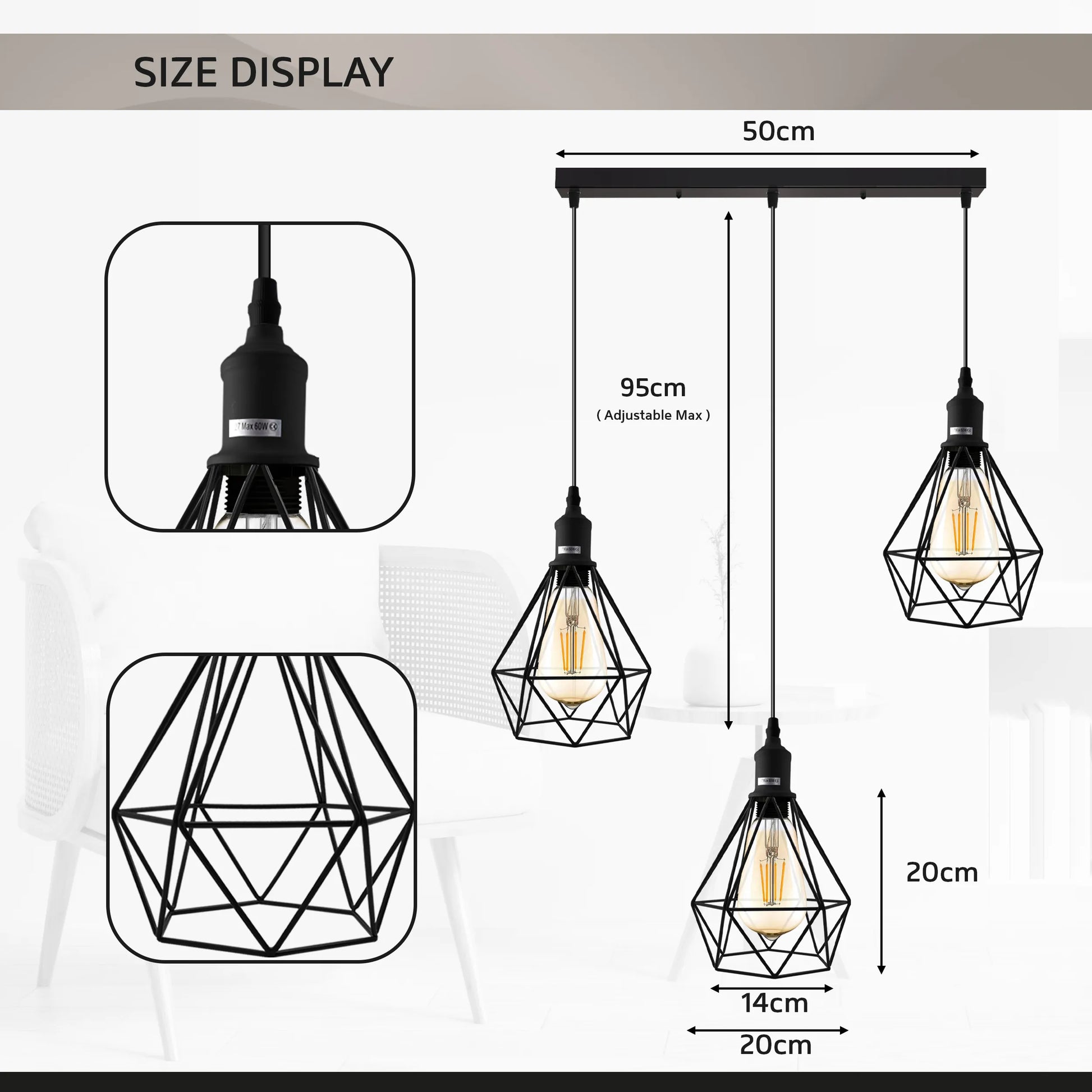 Pendant Industrial Ceiling Light Fitting, Open Style Vintage Lamp Shade, ~4307