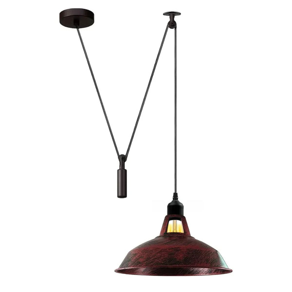 Shaded 2M Pulley Pendant Light ~6398 – Rustic Red