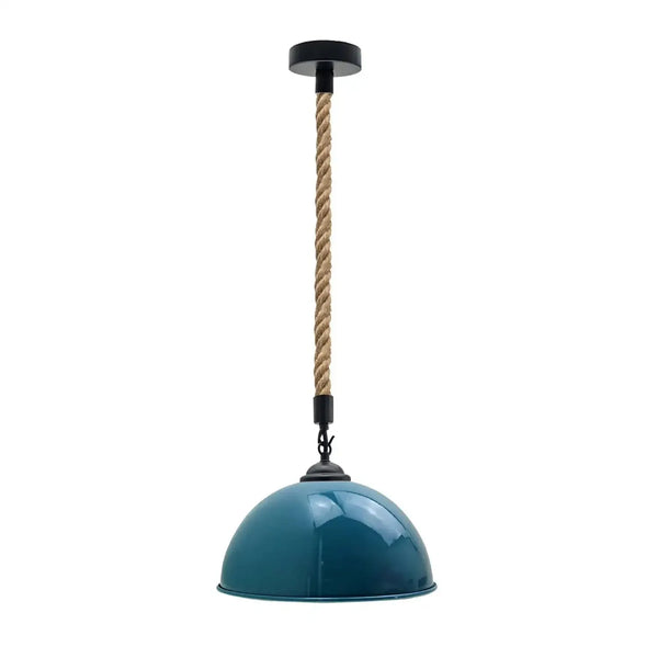 40cm Large Dome Shaded Hemp Rope Pendant Light ~6564 – Cyan Blue / Yes
