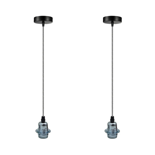 2 Pack Vintage Industrial Chrome Pendant Light,Lamp Holder Ceiling Hanging Light~4259