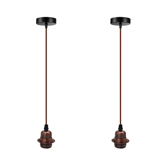 2 Pack Vintage Industrial Copper Pendant Light,Lamp Holder Ceiling Hanging Light~4257