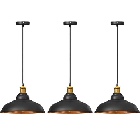 3 Pack Black Pendant Light Fitting Metal Shaded ~6563
