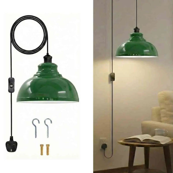 Plug in Swag Pendant Light with Metal Shade On/ Off Switch ~6568 – Green