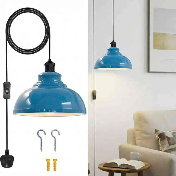 Plug in Swag Pendant Light with Metal Shade On/ Off Switch ~6568 – Blue