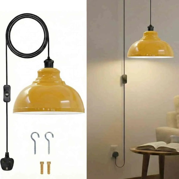 Plug in Swag Pendant Light with Metal Shade On/ Off Switch ~6568 – Yellow