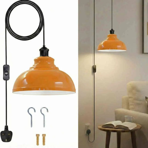 Plug in Swag Pendant Light with Metal Shade On/ Off Switch ~6568