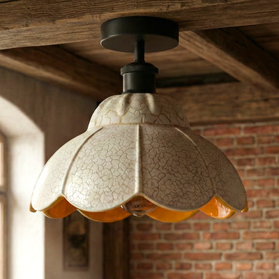 Vintage Black Ceiling Light with White Crackle Glass E27 Holder ~6702