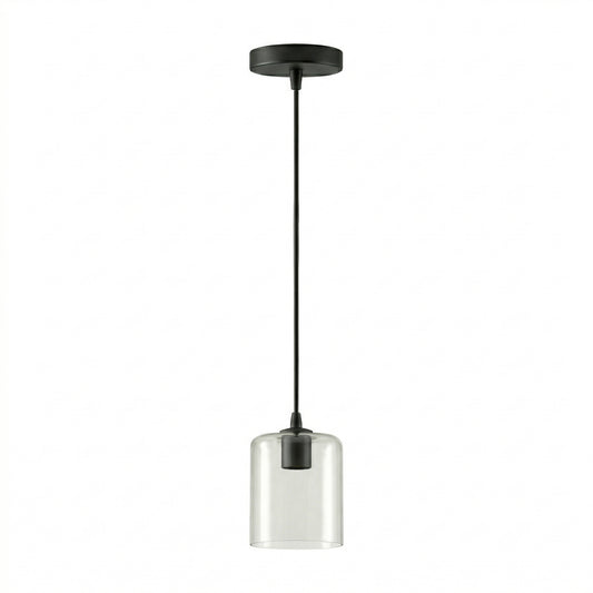 Modern Clear Glass Pendant Light with Black Metal Ceiling Rose ~6699