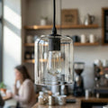 Modern Clear Glass Pendant Light with Black Metal Ceiling Rose ~6699