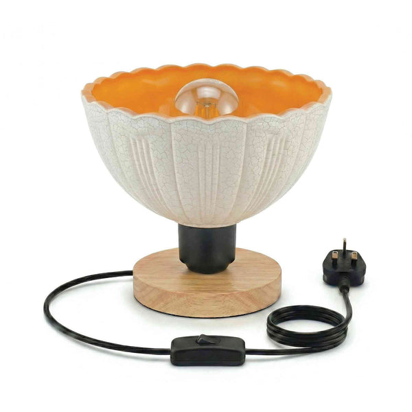 Wooden Base Table Lamp with Crackle Glass Shade & E27 LED Bulb~ 6723 – No