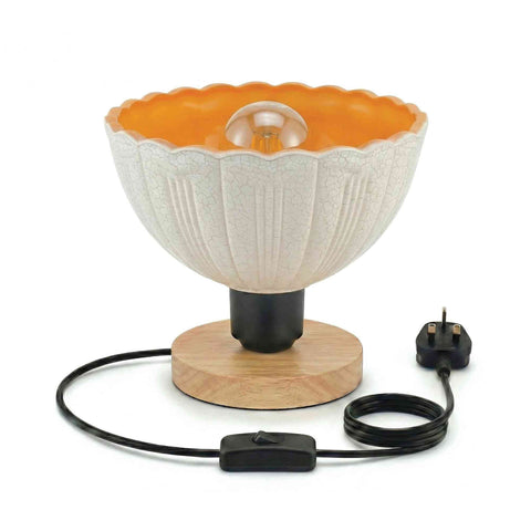 Wooden Base Table Lamp with Crackle Glass Shade & E27 LED Bulb~ 6723