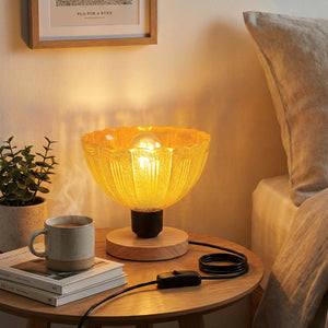 Wooden Base Table Lamp with Crackle Glass Shade & E27 LED Bulb~ 6723