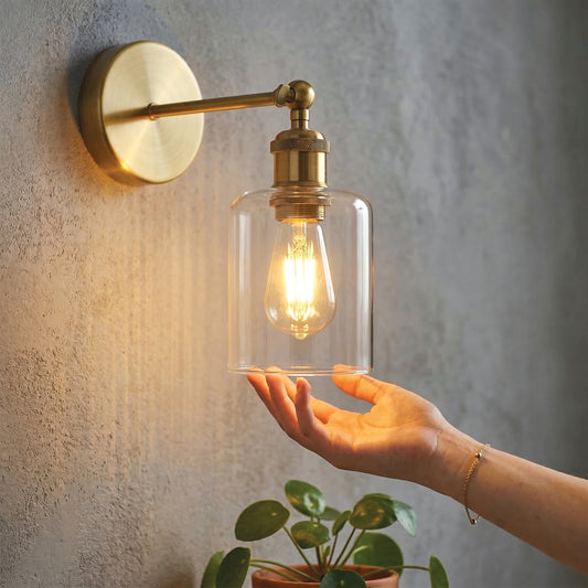Vintage Brass Wall Sconce Adjustable Clear Glass Wall Lamp ~6719