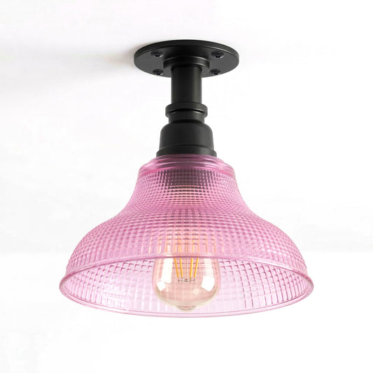 Retro Purple Glass Ceiling Light Semi Flush E27 Industrial ~6721