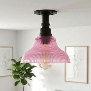 Retro Purple Glass Ceiling Light Semi Flush E27 Industrial ~6721