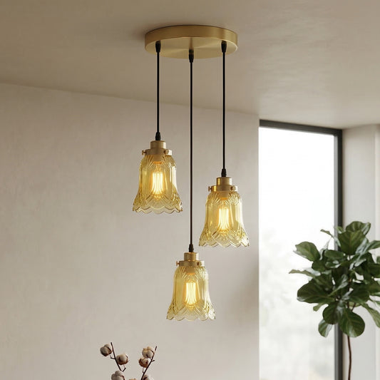 3 Light Pendant Ceiling Light E27 Tea Brown Glass Vintage Lamp ~6720