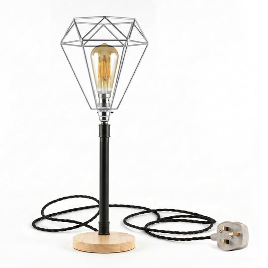 Bedside Table Lamp B22 with Push Switch – Industrial Wire Cage ~6752