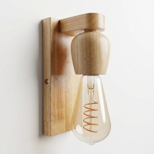 Natural wooden rustic wall light with exposed E27 filament bulb