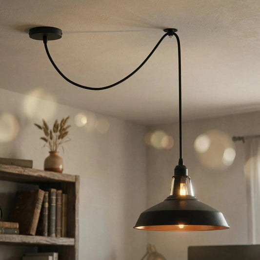 2m Industrial Black Inner Gold Ceiling Easy Fit  Pendant Light ~6778