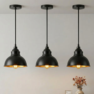 Industrial Black Pendant Light E27 Gold Inner Shade ~6789