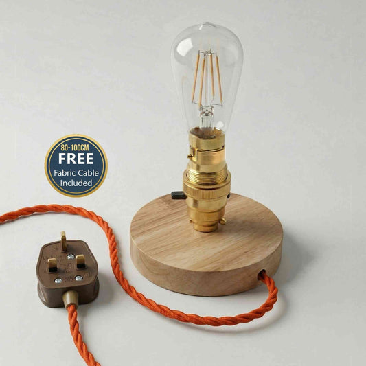 Vintage Wooden Table Lamp B22 Push Switch with FREE Cable~6797