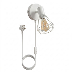 Industrial Plug In Wall Light with E27 Cage & Switch ~6811