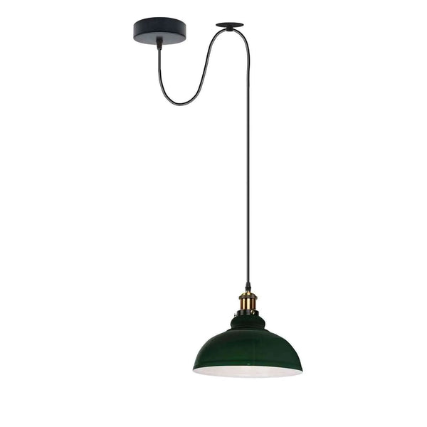 Industrial Dome Pendant Light with Adjustable Cable Drape ~6821 – Green