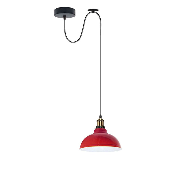 Industrial Dome Pendant Light with Adjustable Cable Drape ~6821 – Red