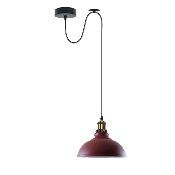 Industrial Dome Pendant Light with Adjustable Cable Drape ~6821 – Burgundy