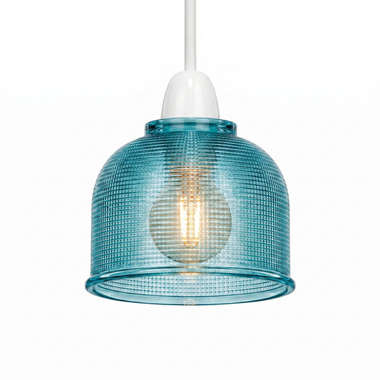 Ribbed Glass Pendant Easy Fit Lampshade 14cm E27 ~6836