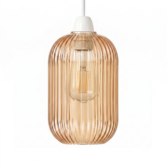Ribbed Glass Pendant Shade E27 Easy Fit Lampshade ~6860