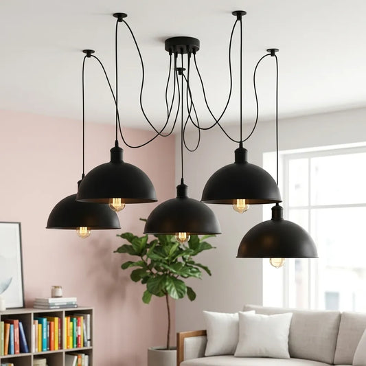 Black E27 | 5 bulb Multi-Arm Swag Adjustable Hook Pendant Light  ~6925