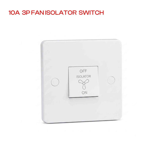 10A 3 Pole Fan Isolator Switch White 250V AC 86mm