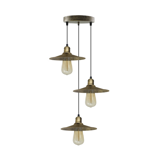 3 Head Brushed Brass Ceiling Pendant Light Metal Shade 22cm E27 Hanging Light~4405